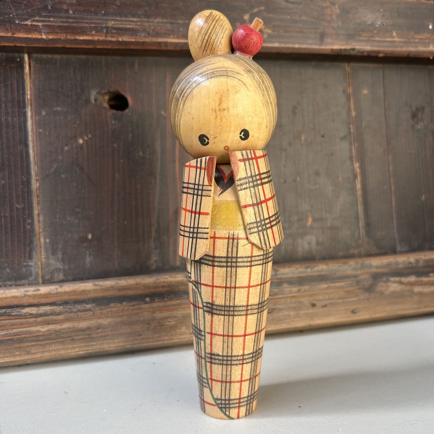 Rare Vintage Kokeshi, 'Burberry' Kimono – Japan, 1970s