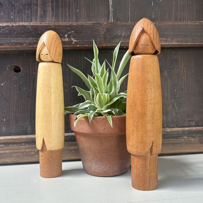 Vintage Minimalistische Kokeshi Set, Shido Shozan, Japan jaren ‘70