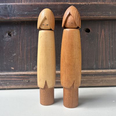 Vintage Minimalistische Kokeshi Set, Shido Shozan, Japan jaren ‘70