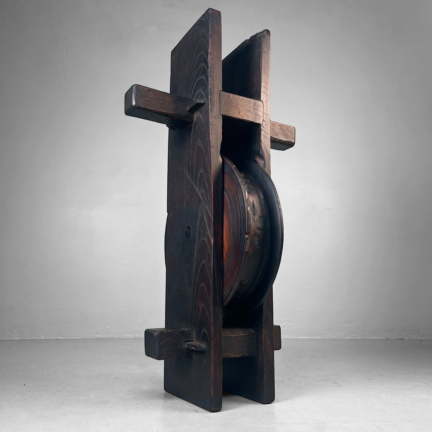 ​Antieke Japanse Houten Katrol – Keyaki-hout, 1900