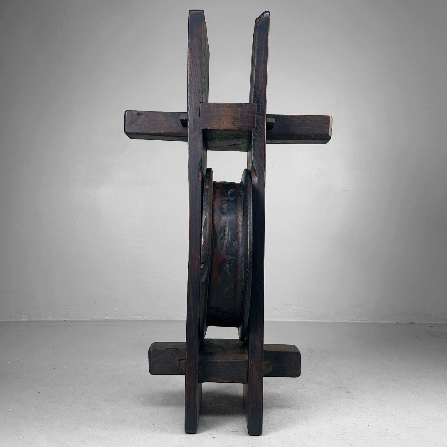 ​Antieke Japanse Houten Katrol – Keyaki-hout, 1900