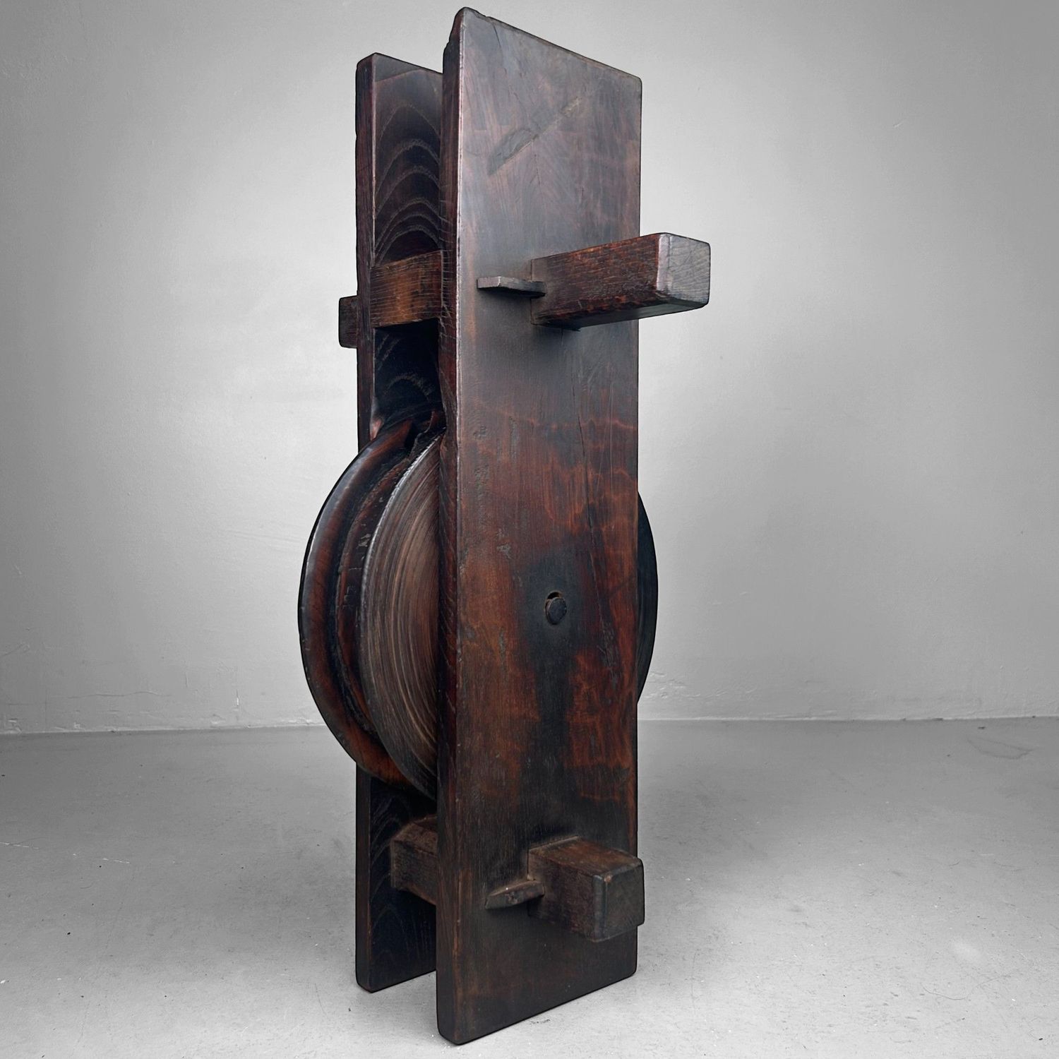 ​Antieke Japanse Houten Katrol – Keyaki-hout, 1900