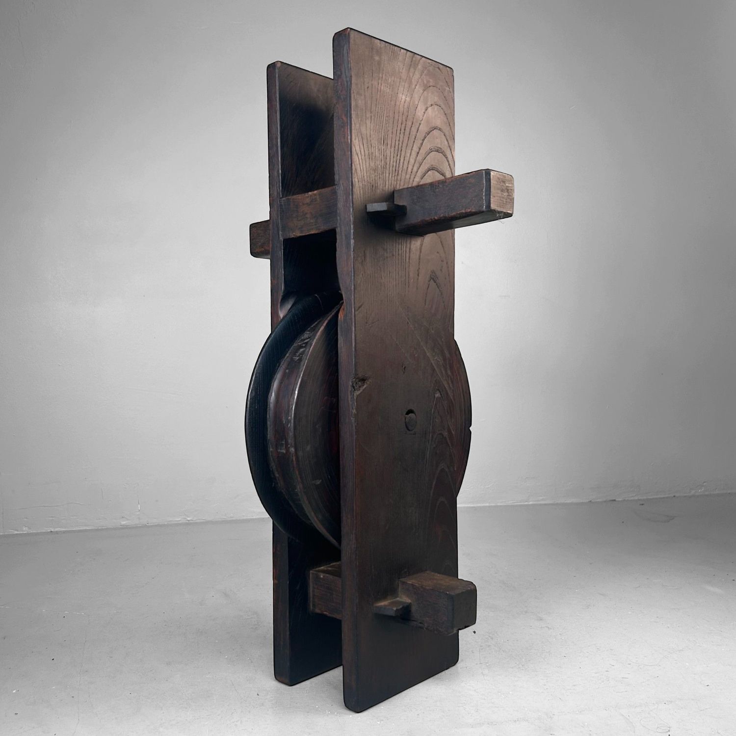 ​Antieke Japanse Houten Katrol – Keyaki-hout, 1900