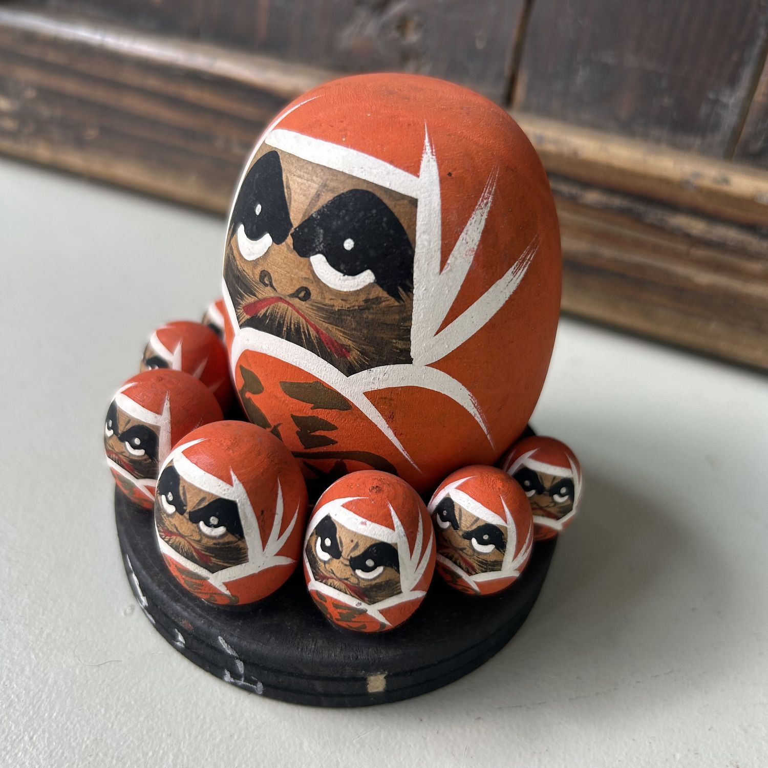 Vintage Houten Daruma Set – Japan, 1970s