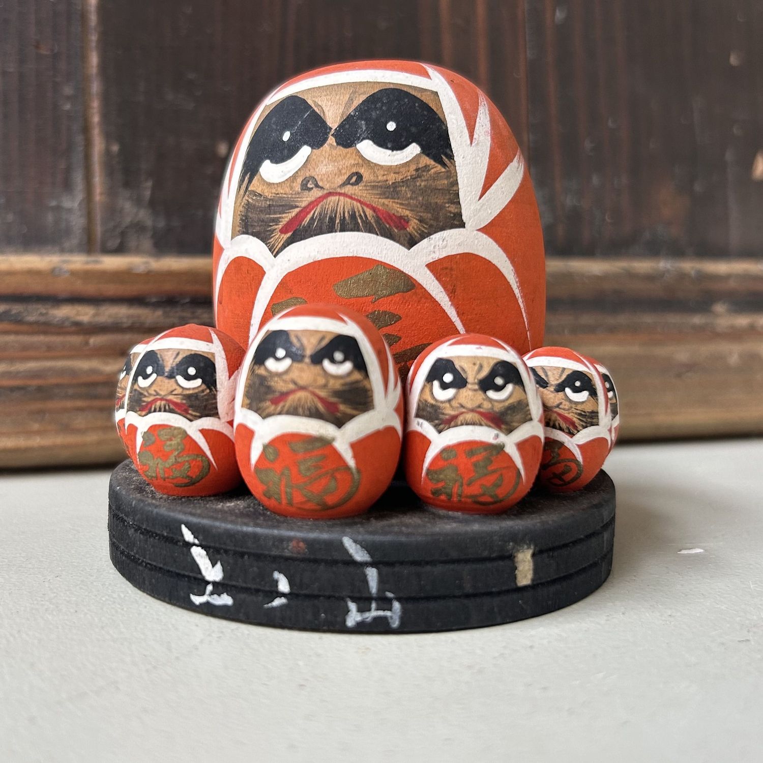 Vintage Houten Daruma Set – Japan, 1970s
