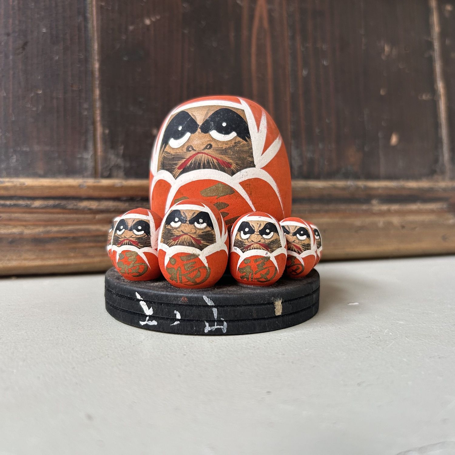 Vintage Houten Daruma Set – Japan, 1970s