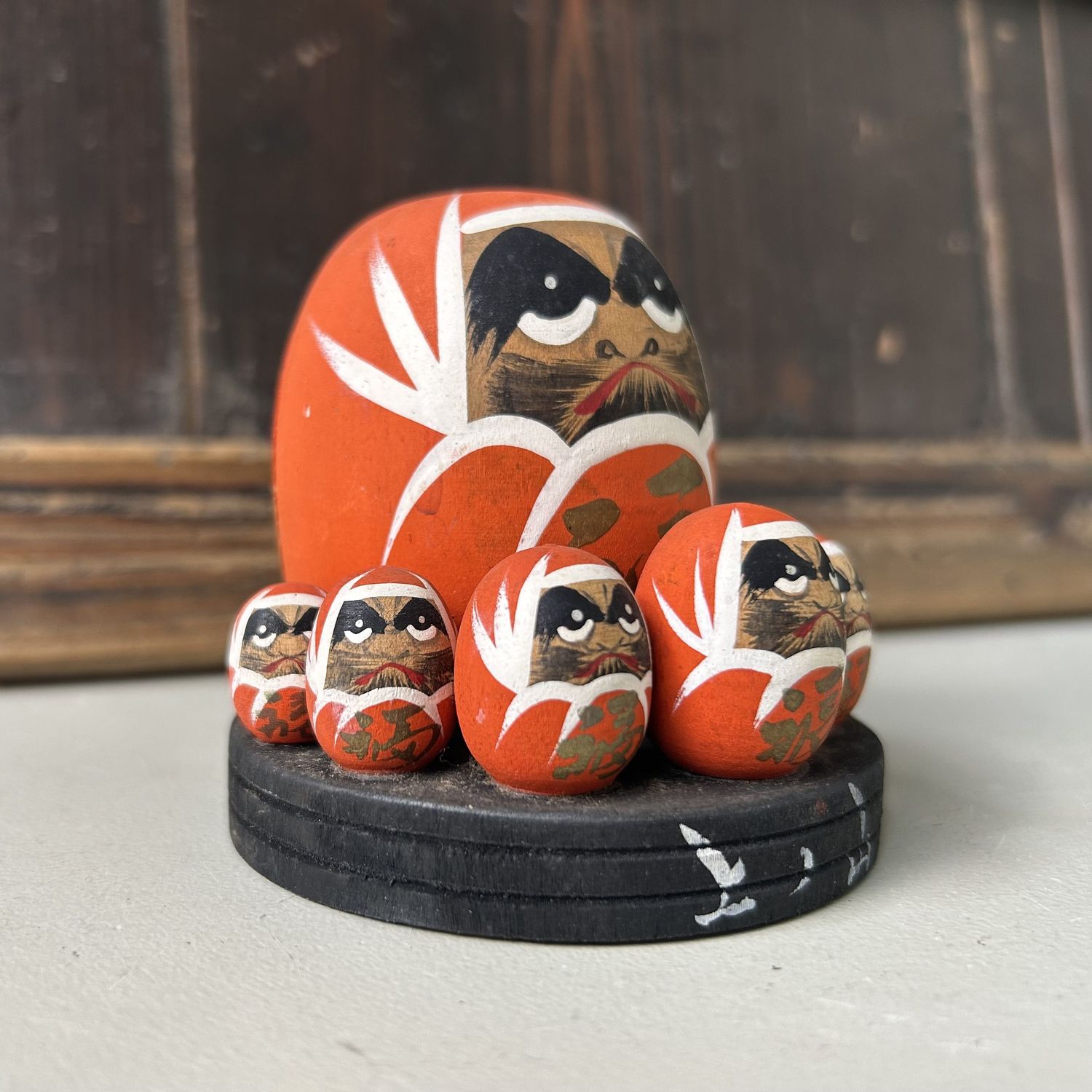 Vintage Houten Daruma Set – Japan, 1970s