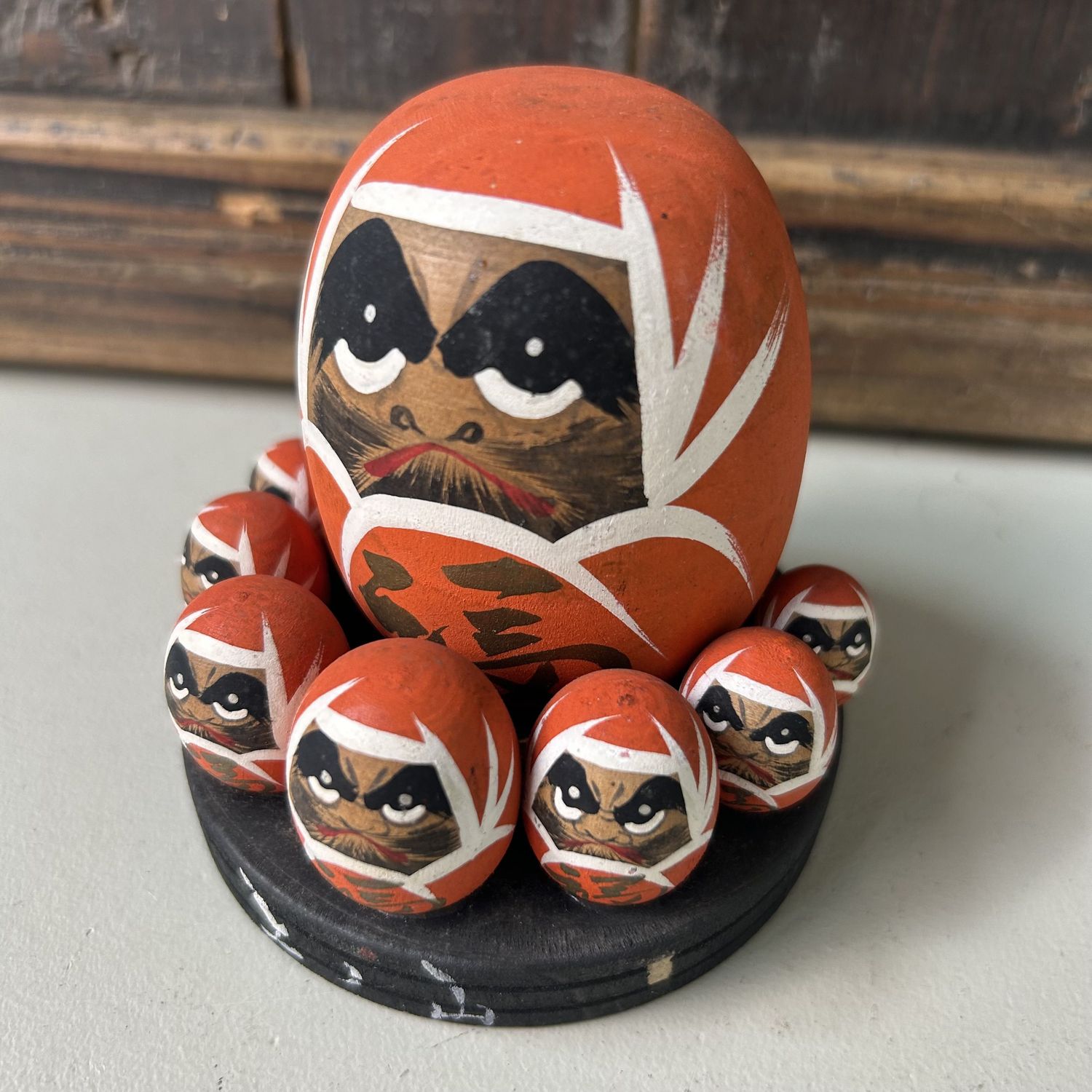 Vintage Houten Daruma Set – Japan, 1970s