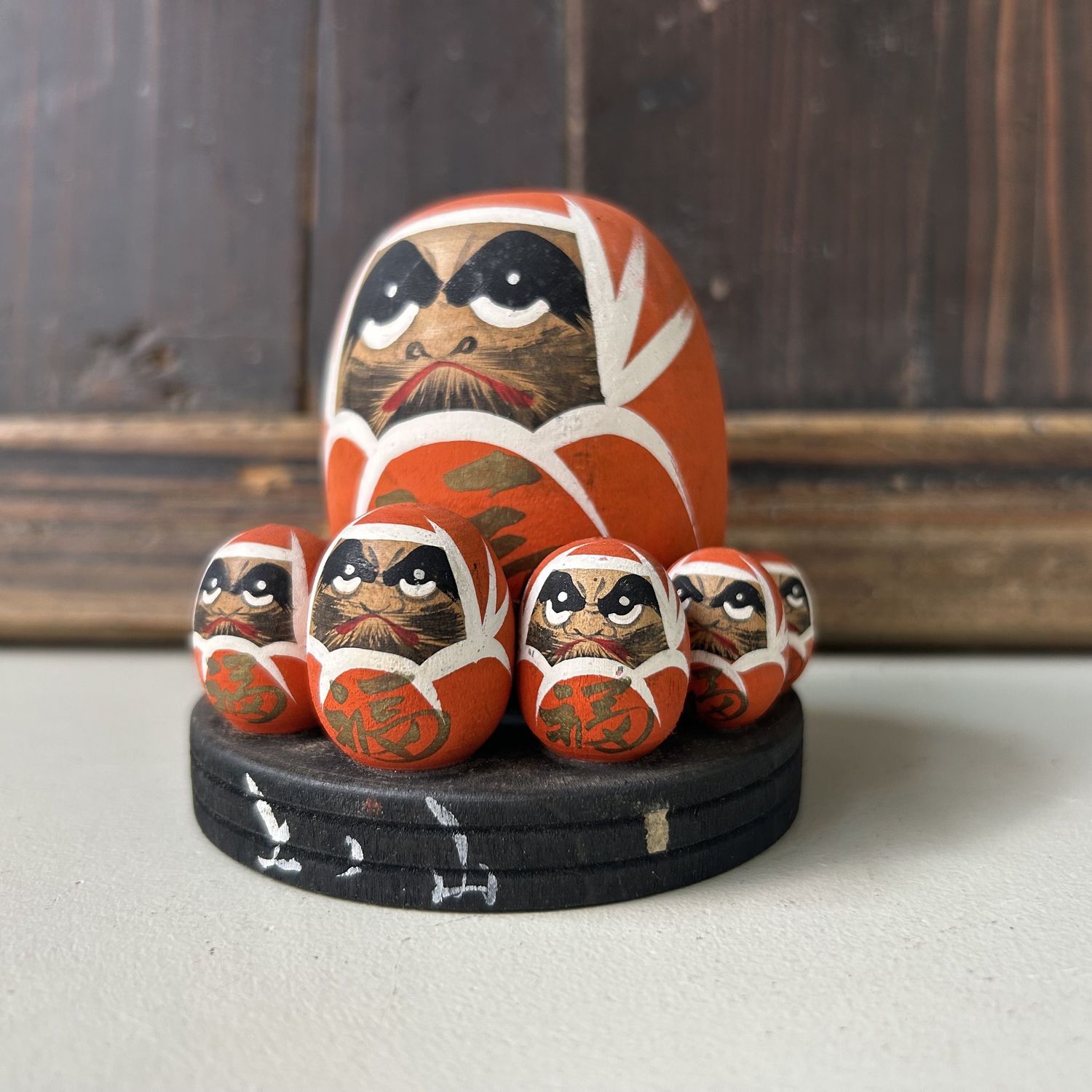 Vintage Houten Daruma Set – Japan, 1970s