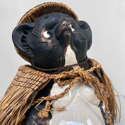 Unique Vintage Tanuki with Straw Accessories – Japan, 1960s
