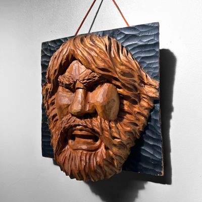 Wooden Warrior’s Head, Unique Ainu Woodcarving, 1950s, Japan Wooden Warrior’s Head, Unique Ainu Woodcarving, 1950s, Japan