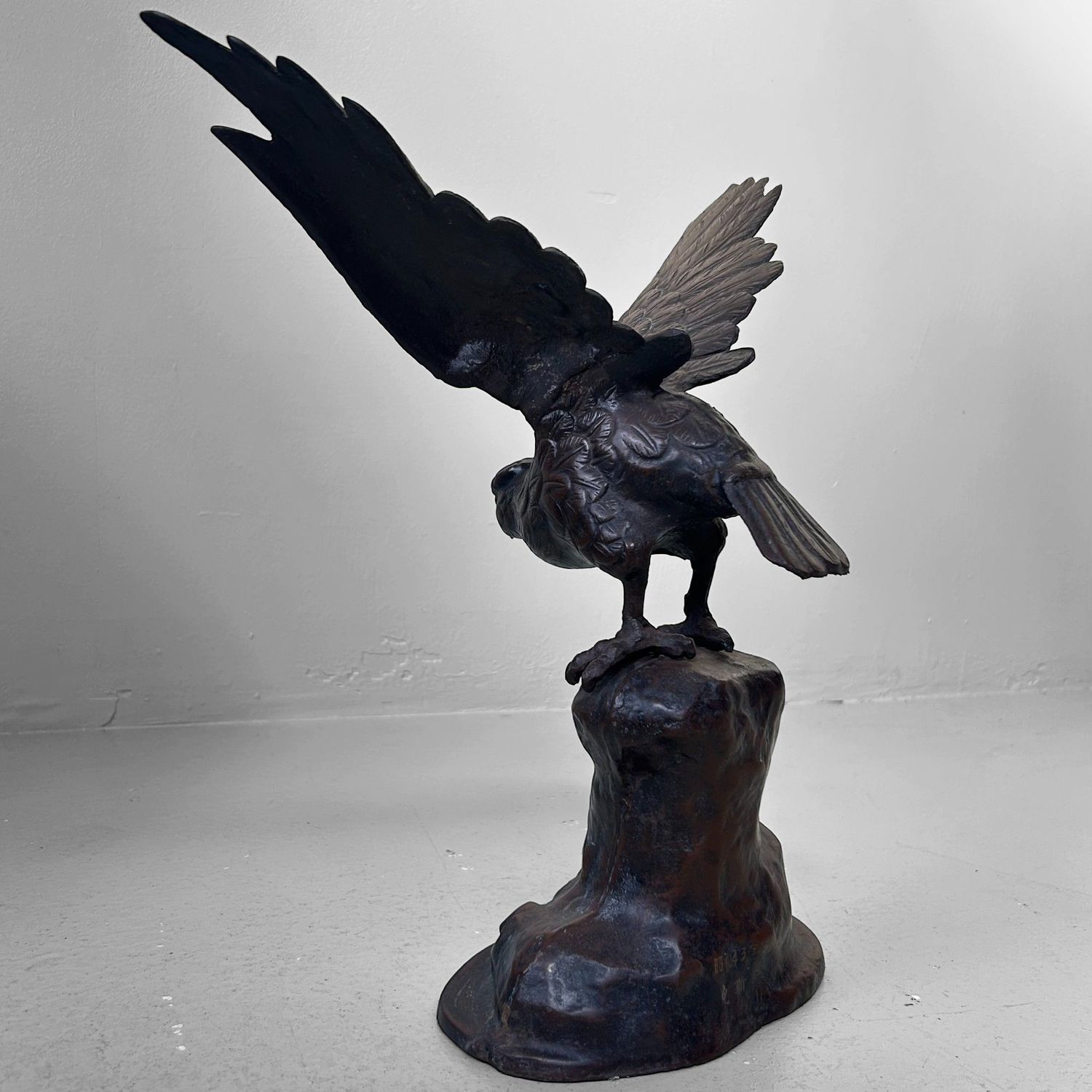 Vintage Japanese Sculpture – Eagle on Rock, 1968