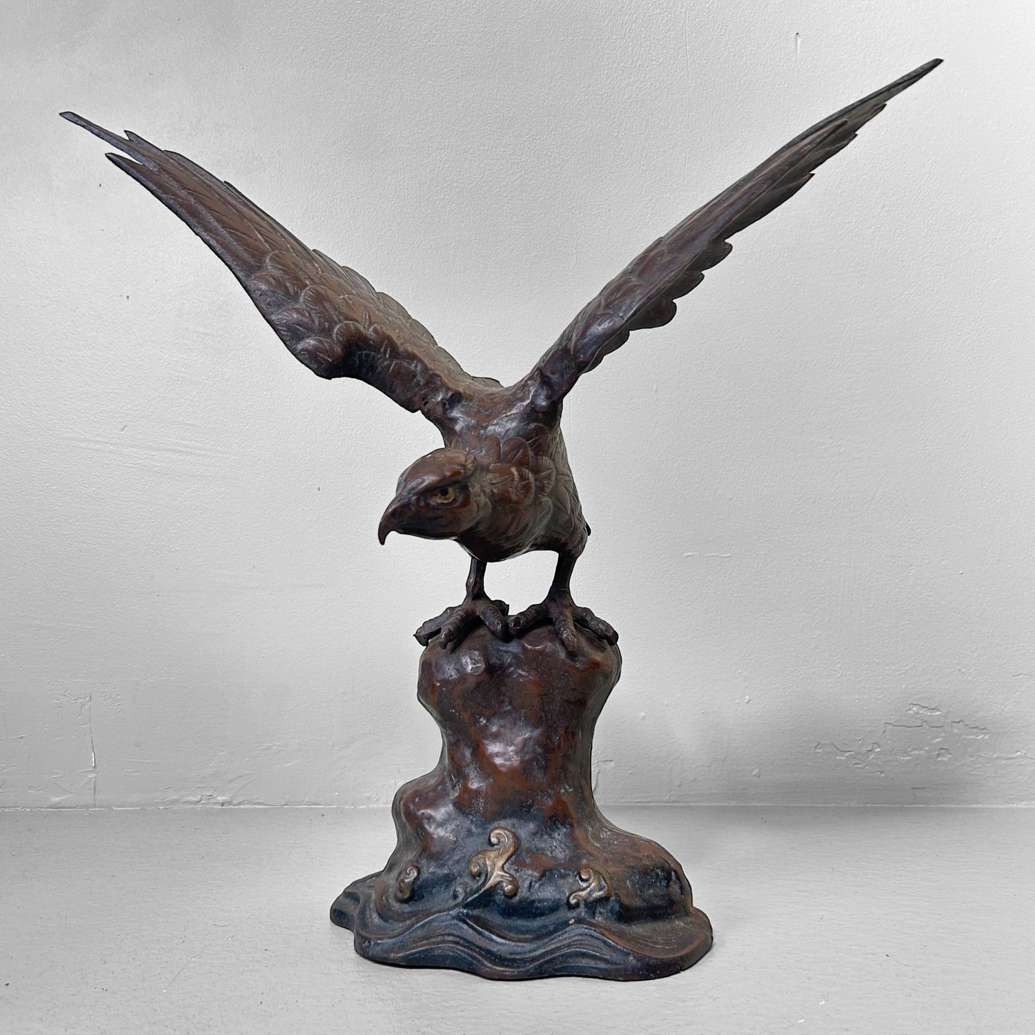 Vintage Japanese Sculpture – Eagle on Rock, 1968