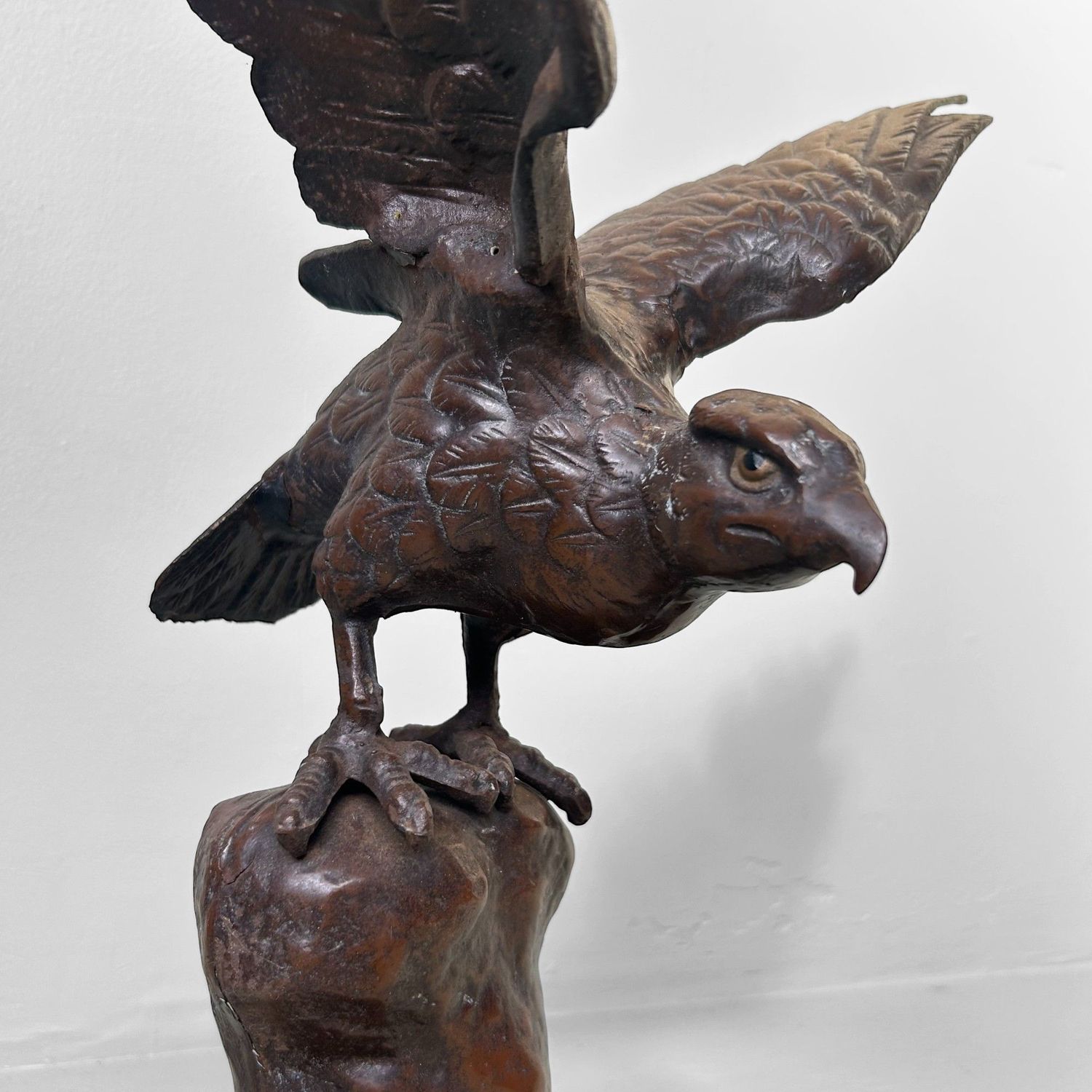 Vintage Japanese Sculpture – Eagle on Rock, 1968