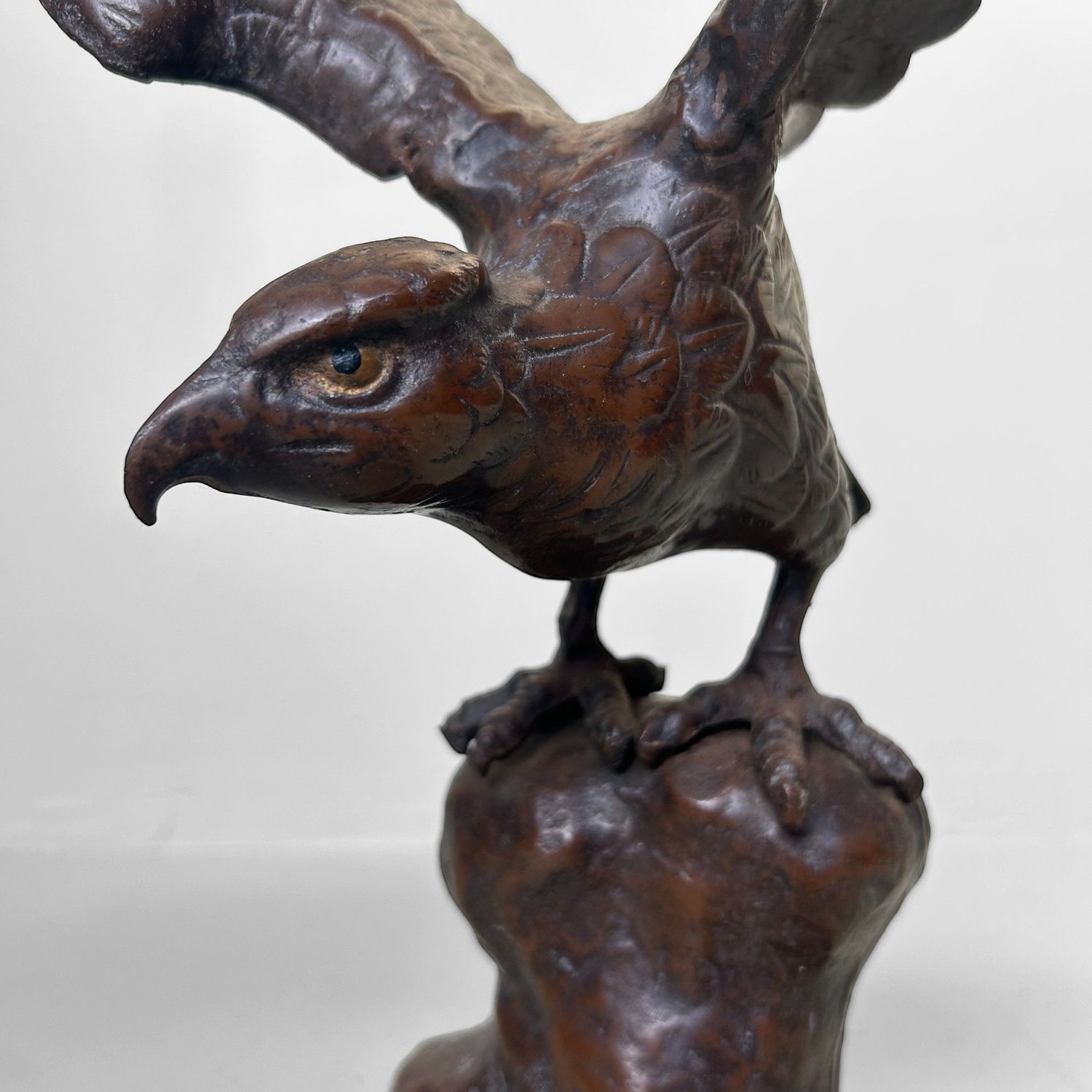 Vintage Japanese Sculpture – Eagle on Rock, 1968