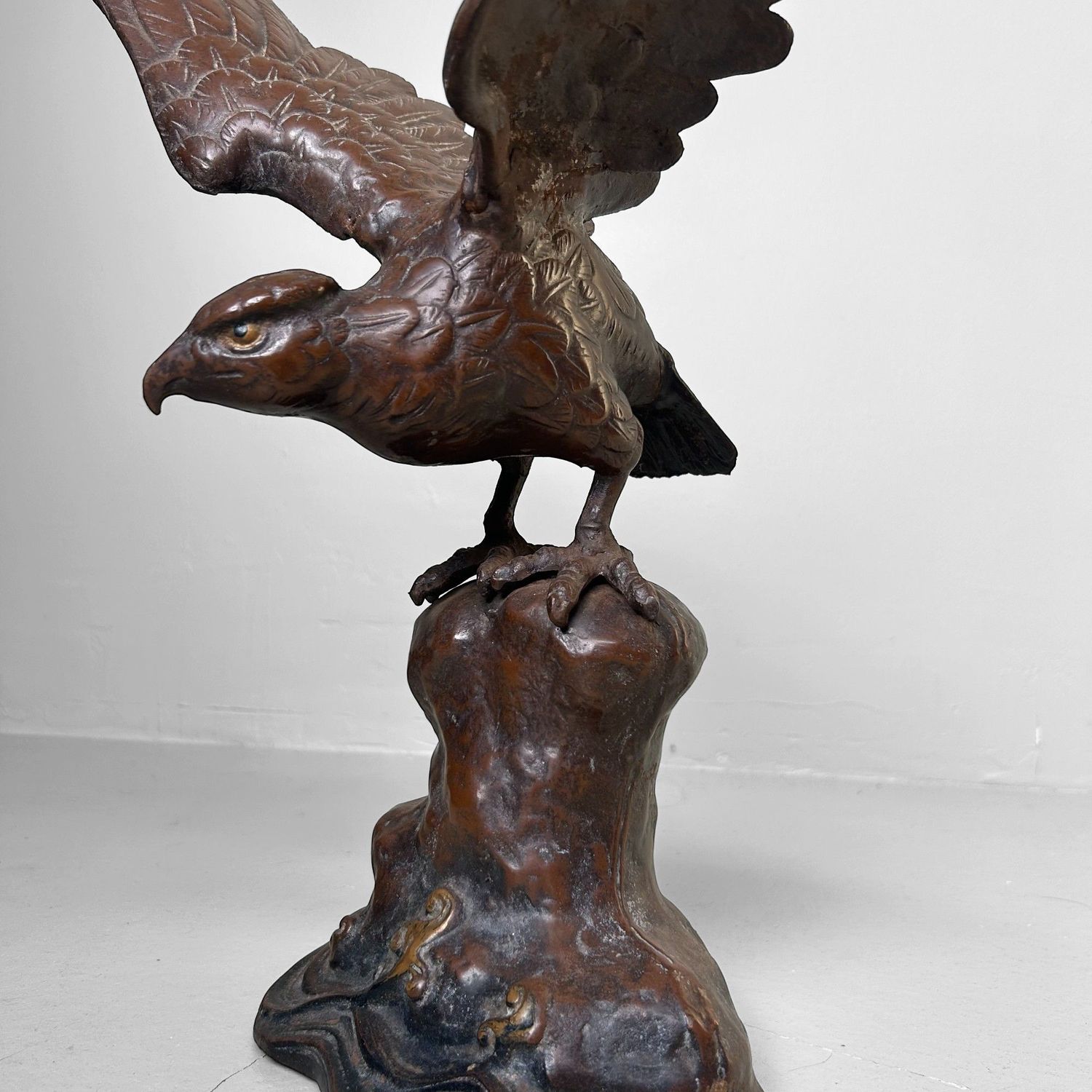 Vintage Japanese Sculpture – Eagle on Rock, 1968