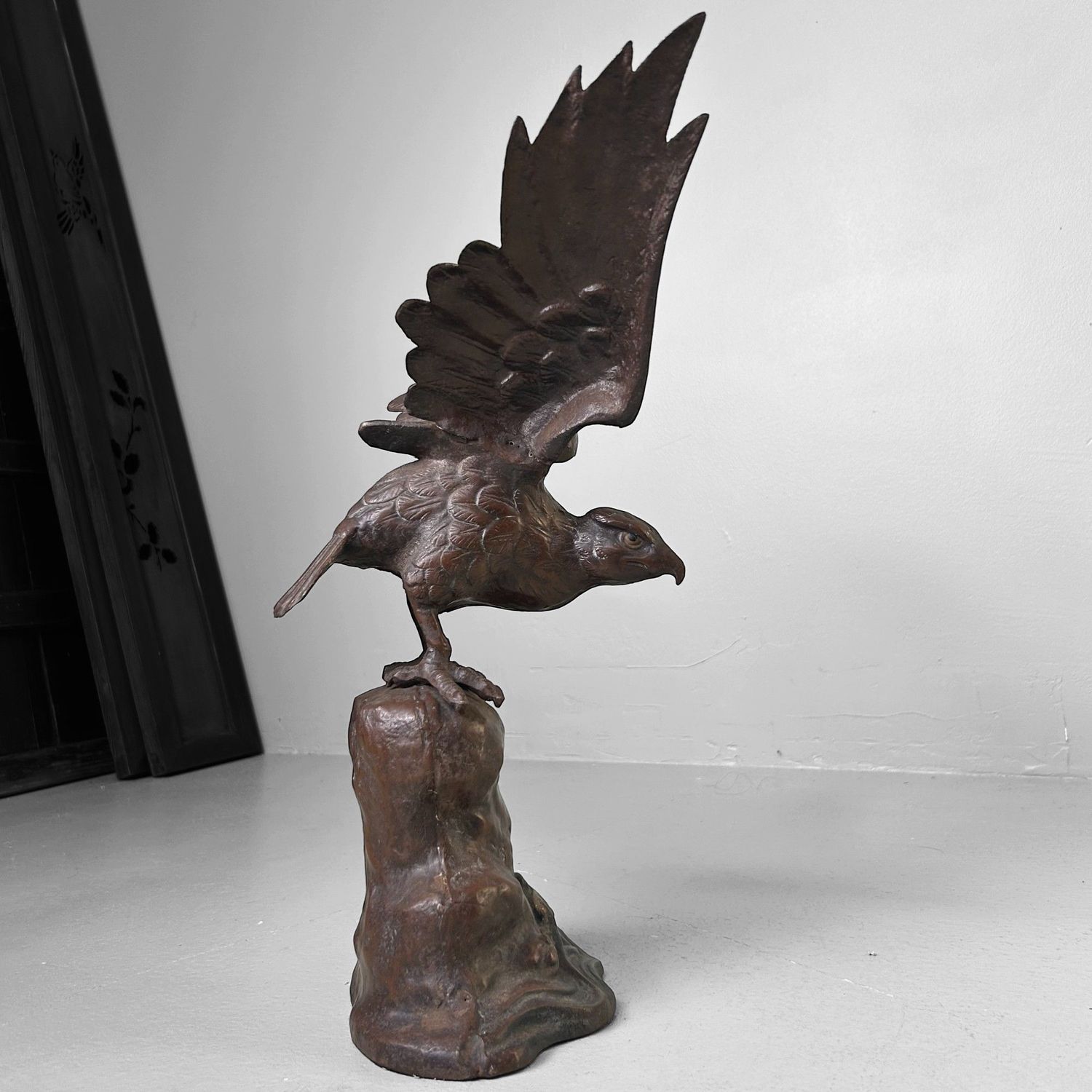Vintage Japanese Sculpture – Eagle on Rock, 1968