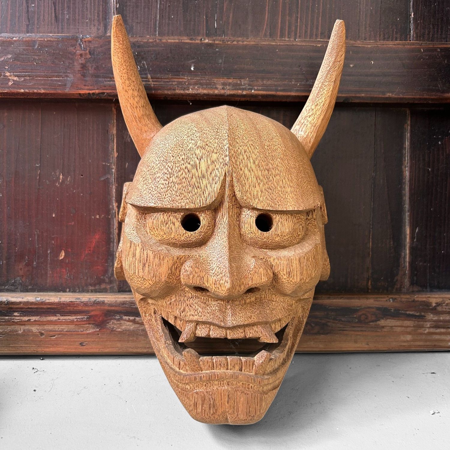 Japanese Wooden Hannya Mask – Hand-Carved – 1980s