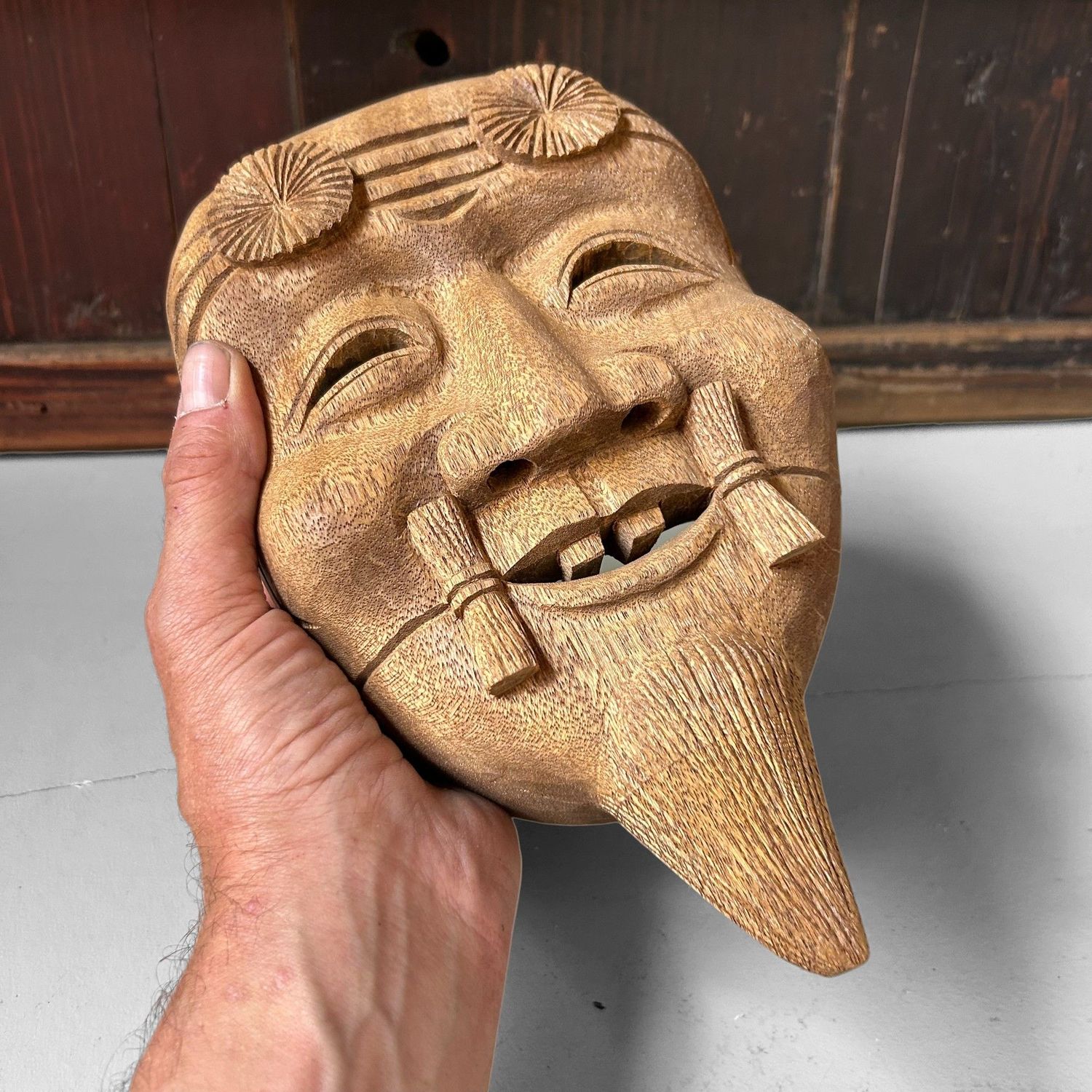 Japans Houten Okina-masker, jaren 80 Japans Houten Okina-masker, jaren 80