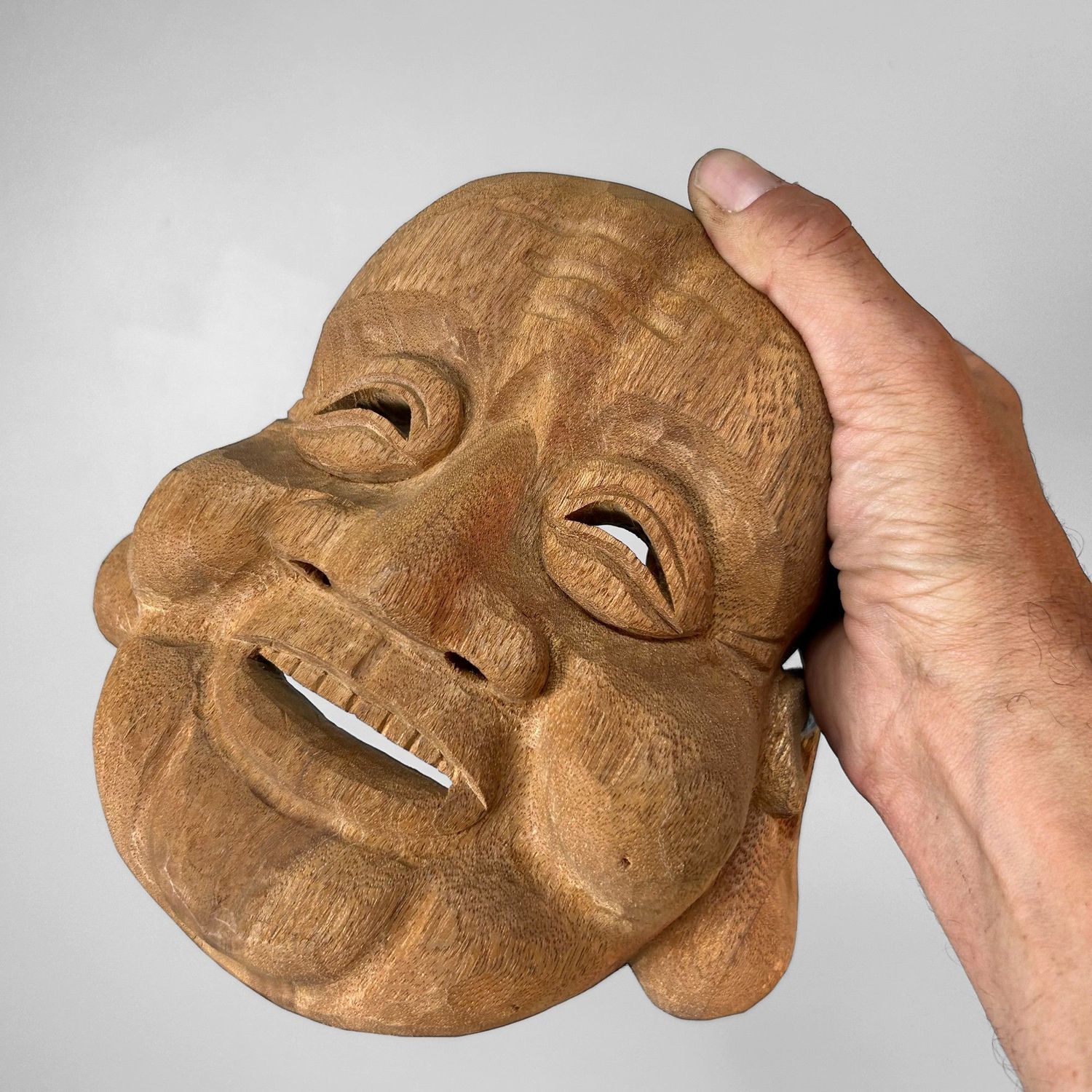 Hand-Carved Japanese Hotei Mask – Joyful God of Happiness, 1980s