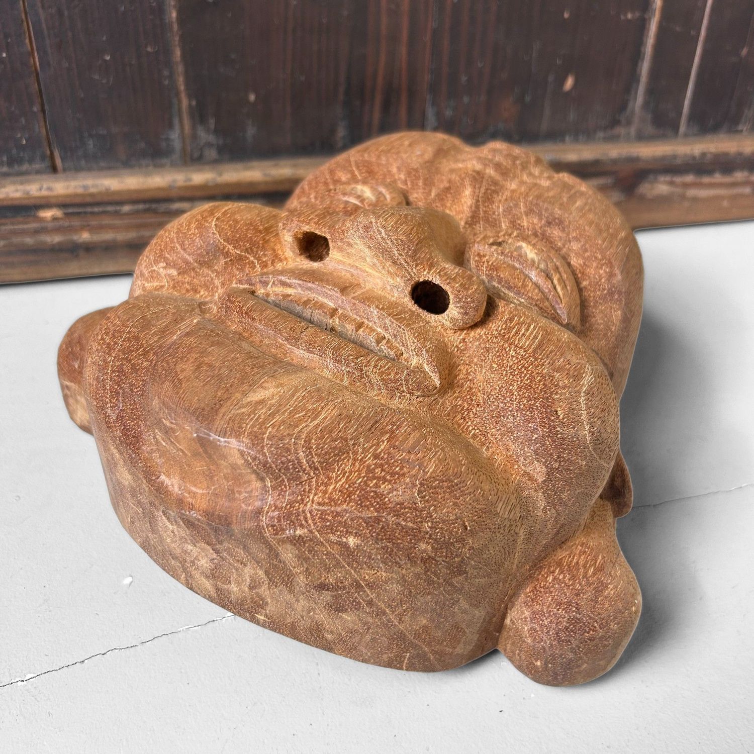 Hand-Carved Japanese Hotei Mask – Joyful God of Happiness, 1980s