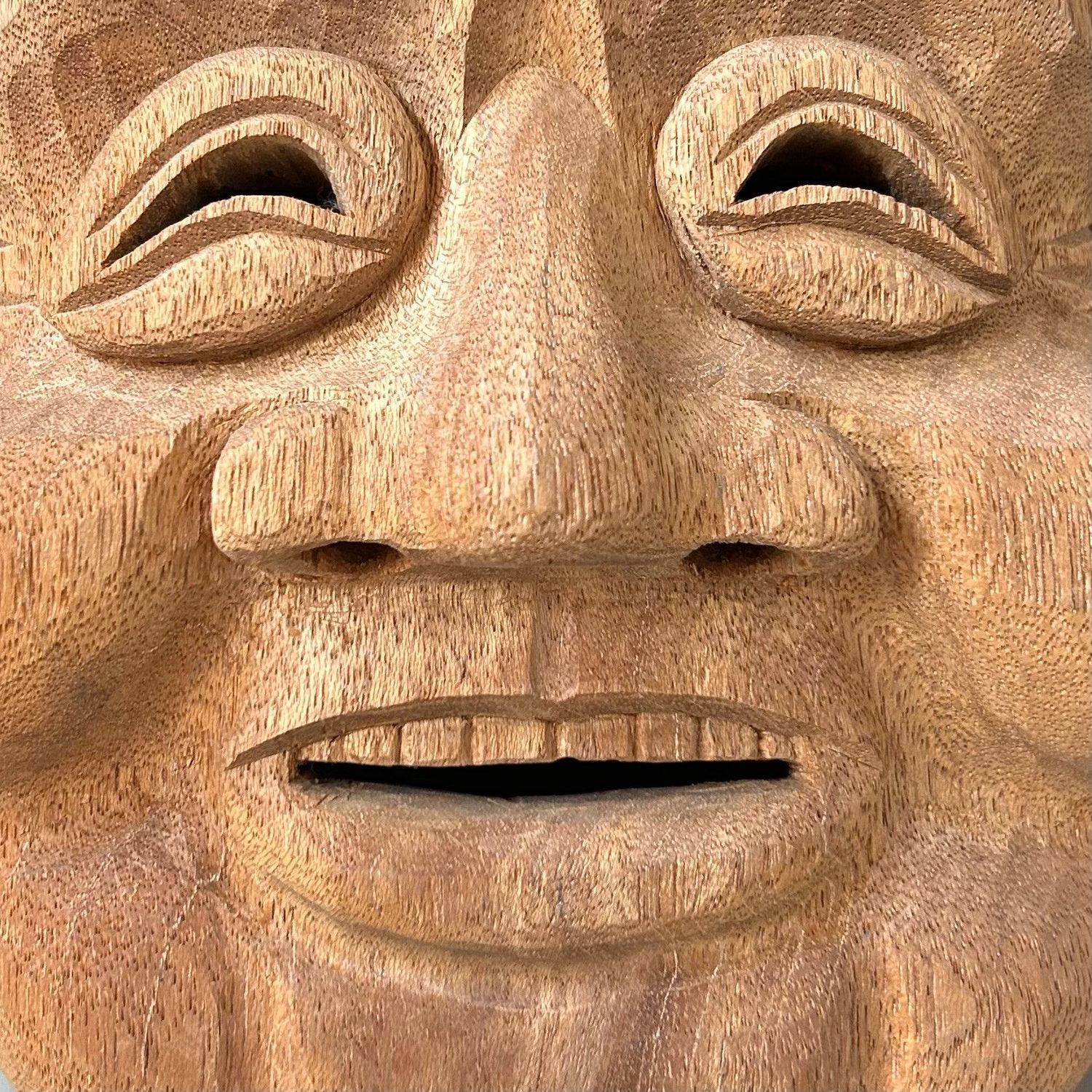 Hand-Carved Japanese Hotei Mask – Joyful God of Happiness, 1980s