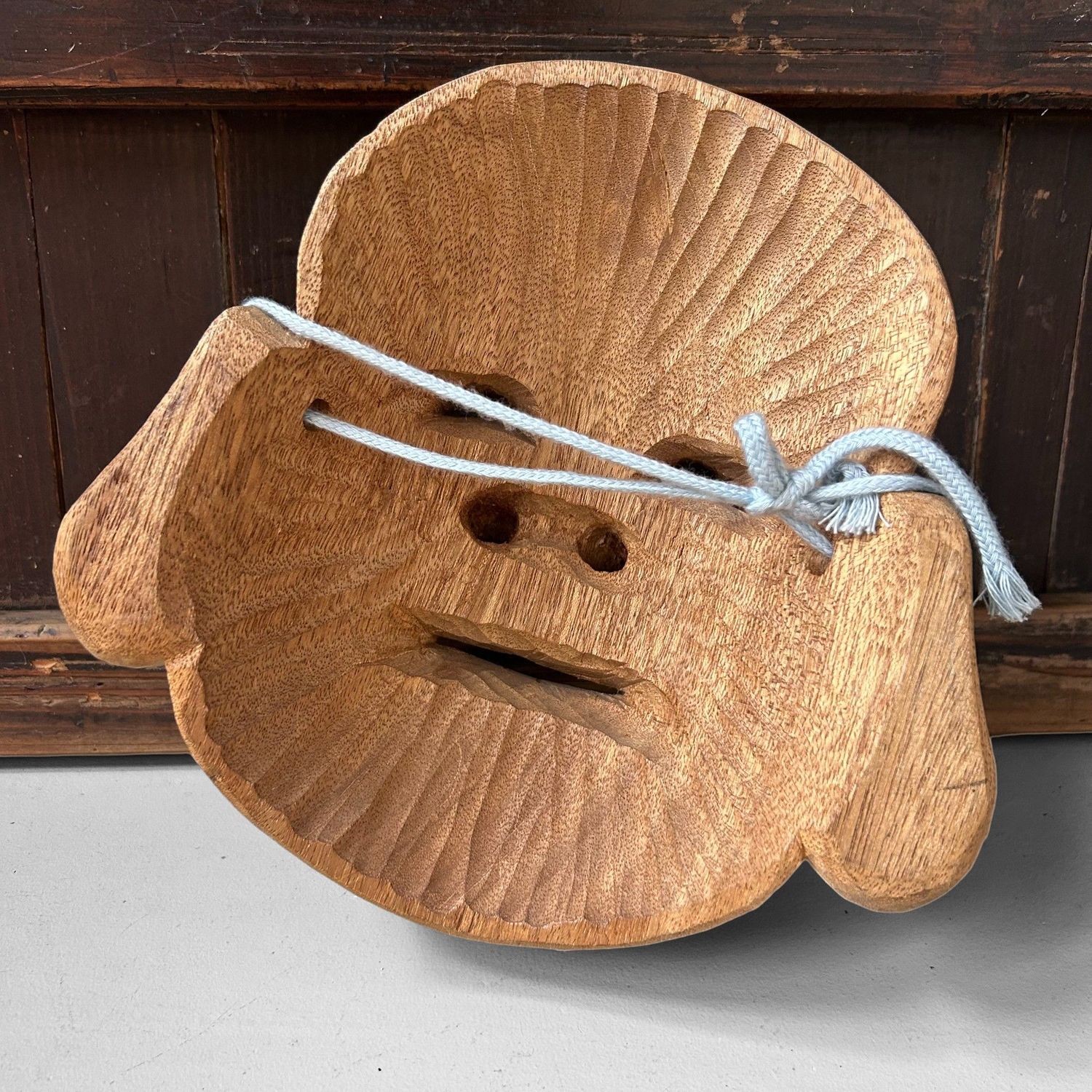 Hand-Carved Japanese Hotei Mask – Joyful God of Happiness, 1980s