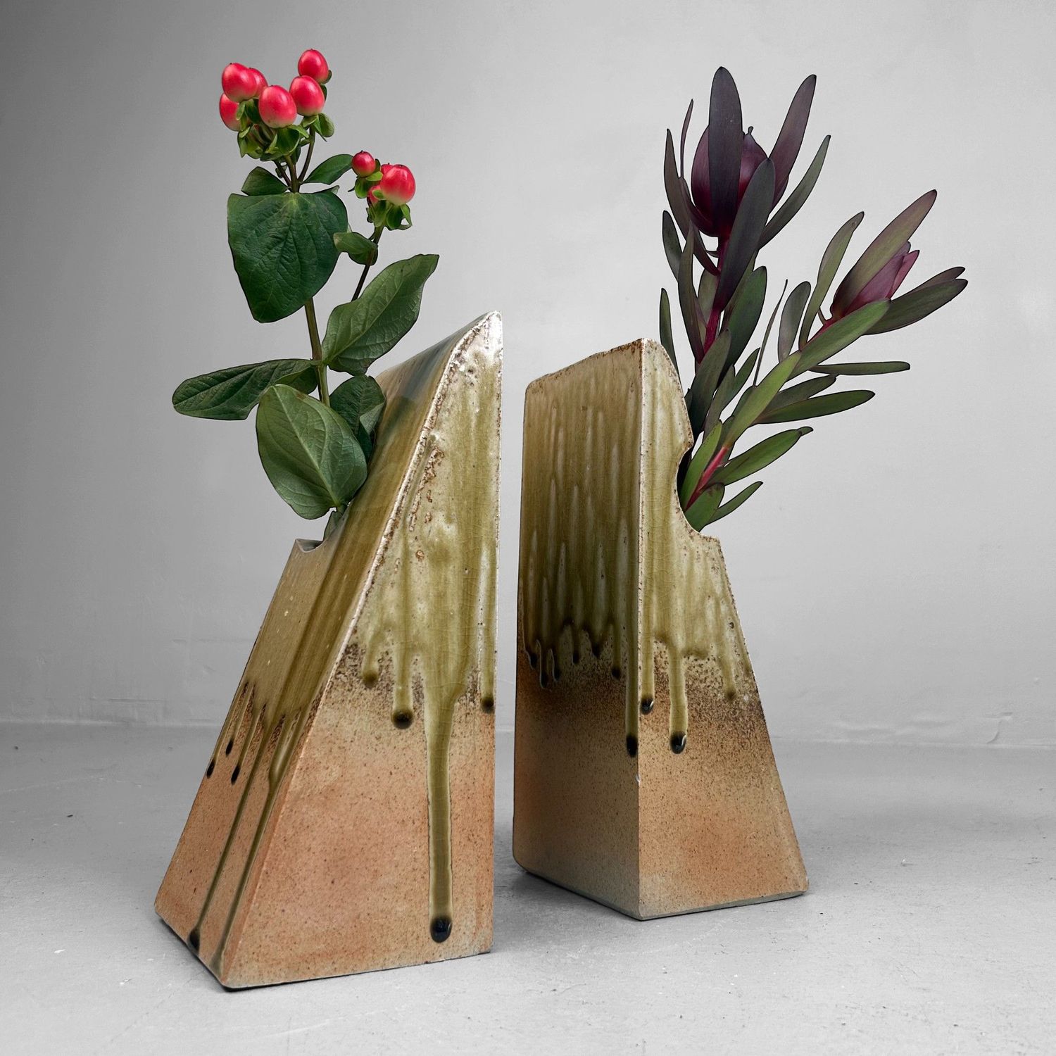 Set Organische Japanse Keramieken Ikebana Vazen – 1970s