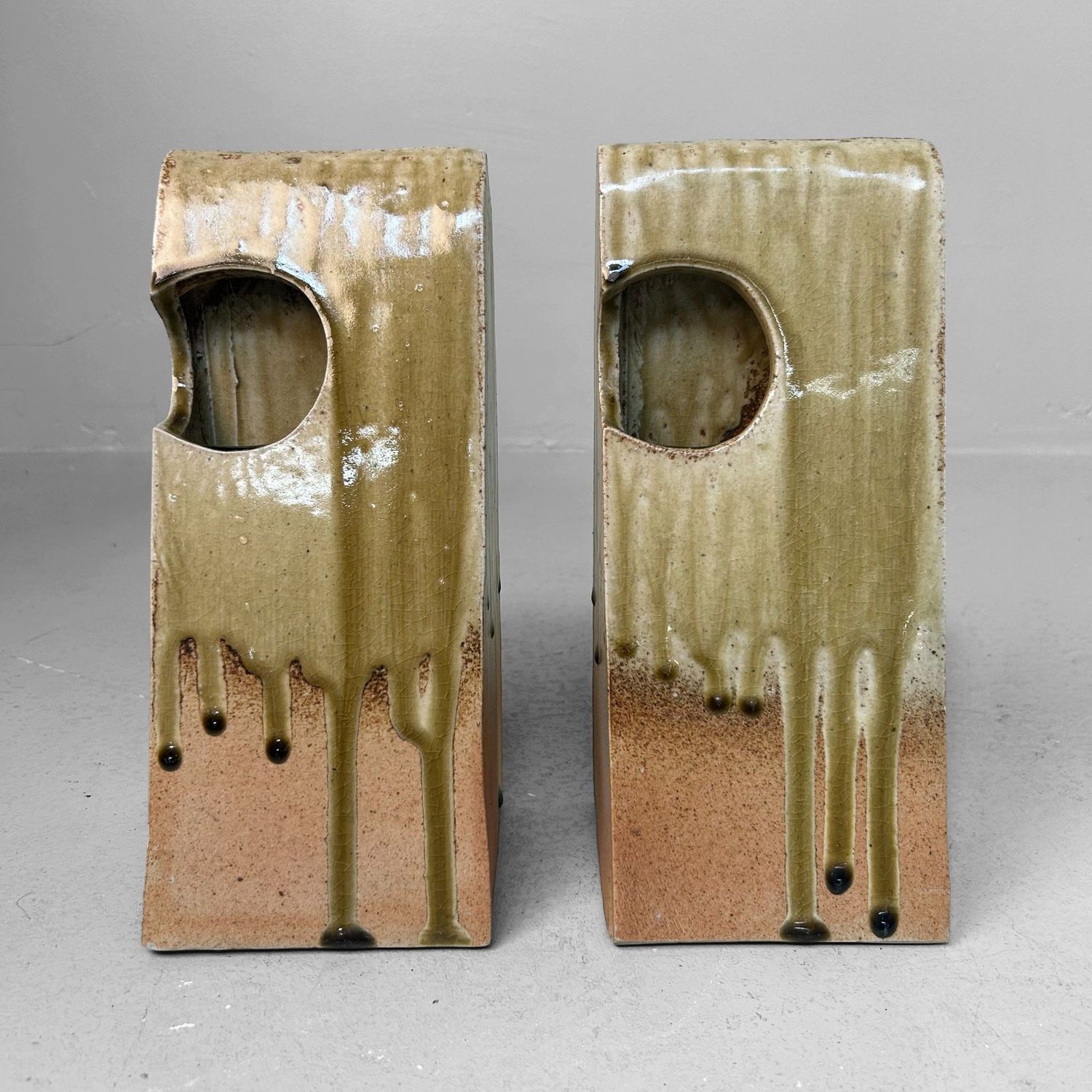 Set Organische Japanse Keramieken Ikebana Vazen – 1970s