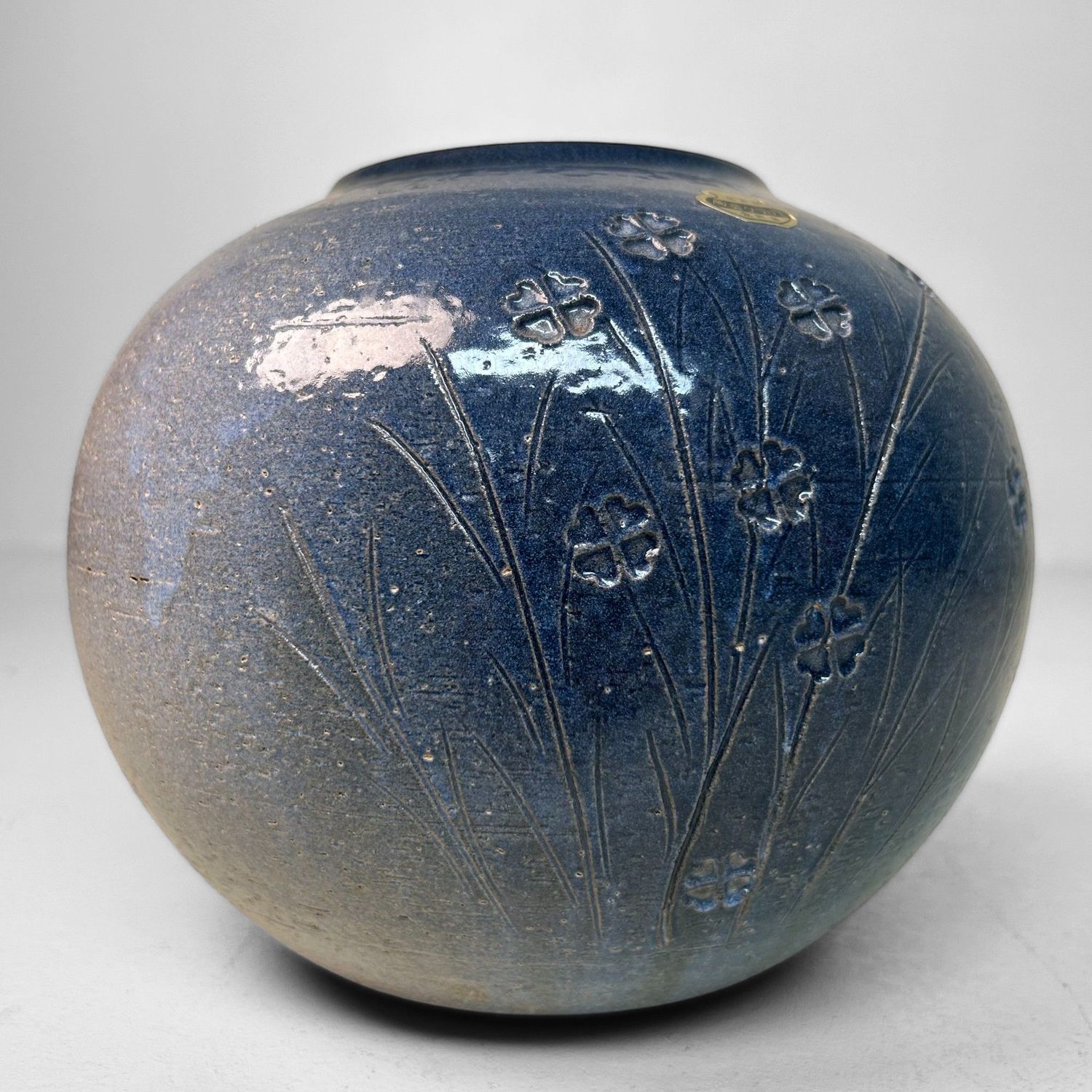 ​Shigaraki Ikebana Vaas in Indigo-Glazuur, 1980s