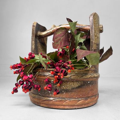 Shigaraki Ceramic Ikebana Vase – “Well Bucket”, 1950s