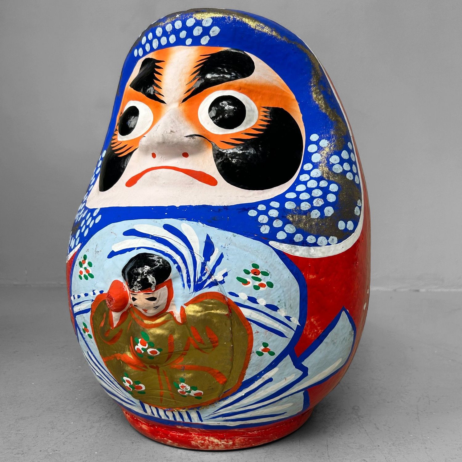 Grote Japanse Daruma – Handbeschilderd, 1970s