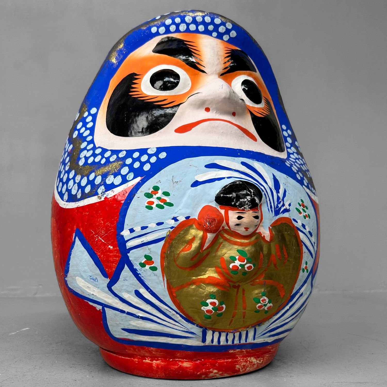 Grote Japanse Daruma – Handbeschilderd, 1970s