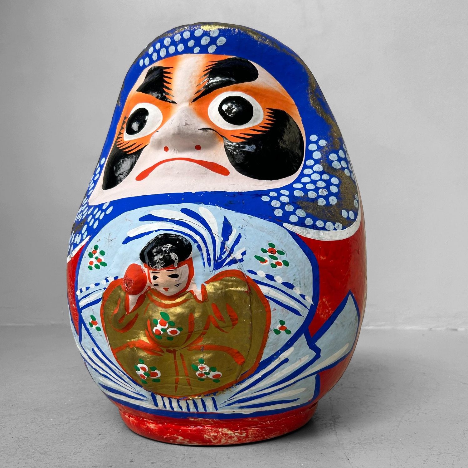 Grote Japanse Daruma – Handbeschilderd, 1970s
