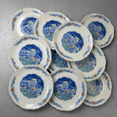 Set Japanse Porseleinen Serveerschalen – Mino Ware, 1980s