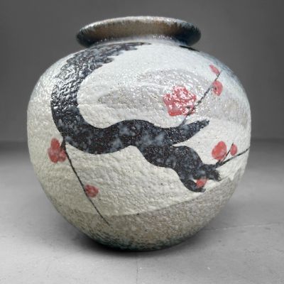 Japanse Shigaraki Bloemenvaas met Sakura-decor – 1970s