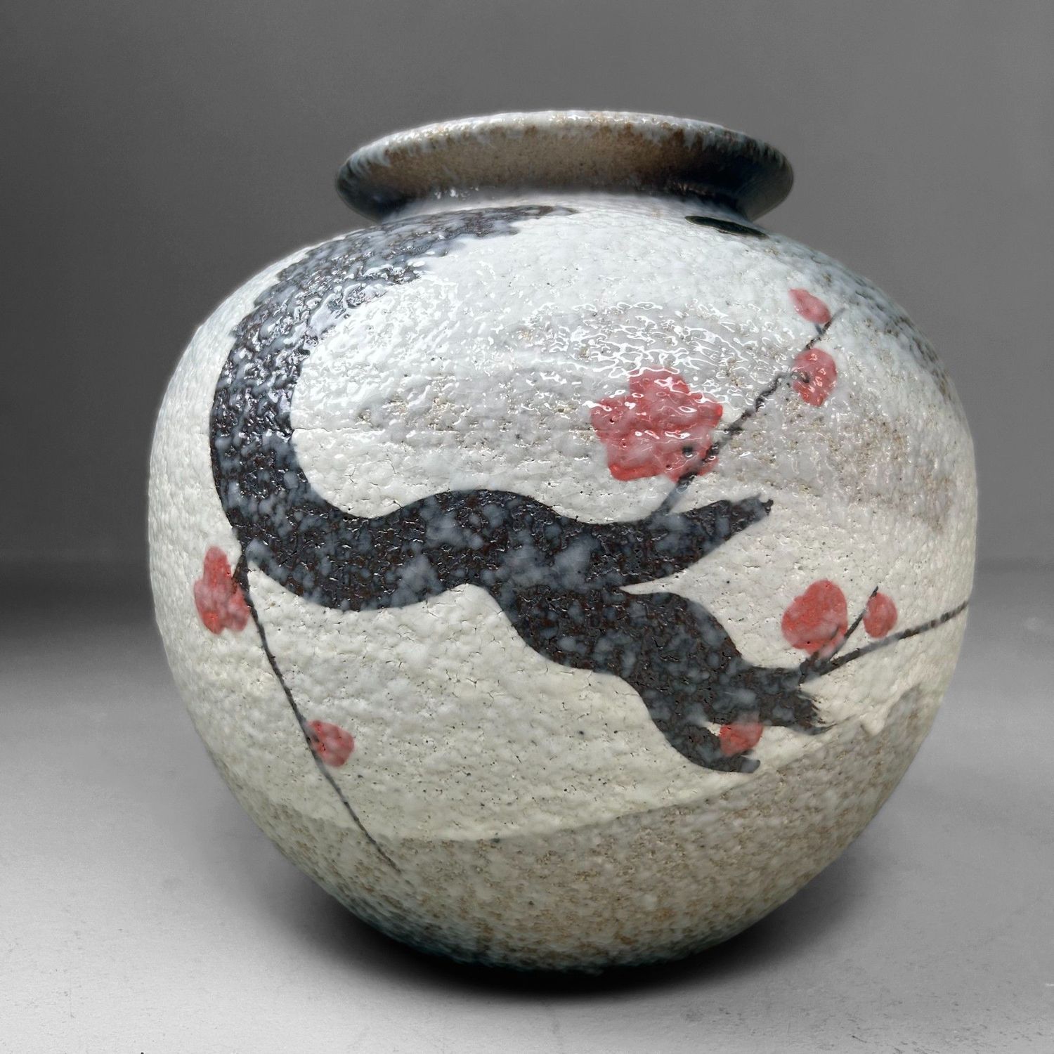 Japanse Shigaraki Bloemenvaas met Sakura-decor – 1970s