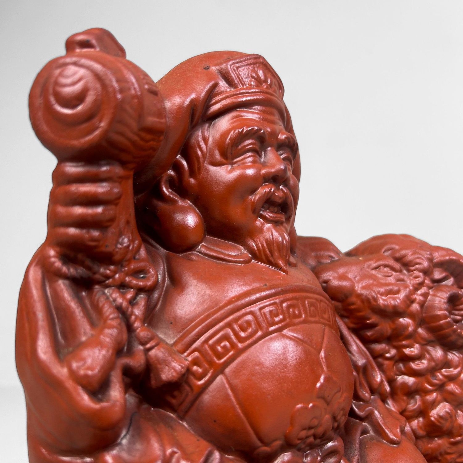 Japanese Terracotta Sculpture ‘Daikokuten & Ram’ – Tokoname, 1970s