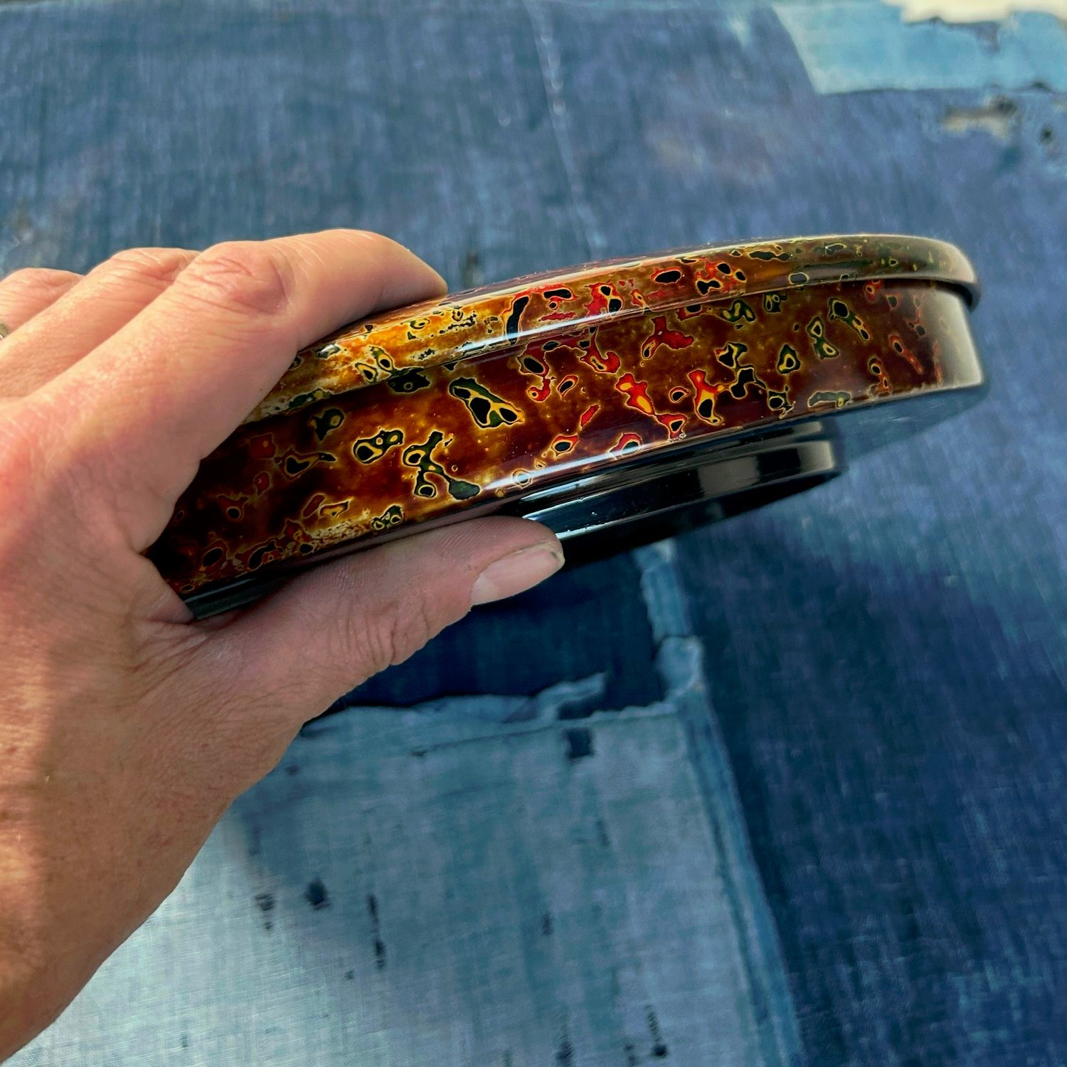 Vintage Japanese Serving Dish – Tsugaru-nuri Lacquer Technique, 1960s