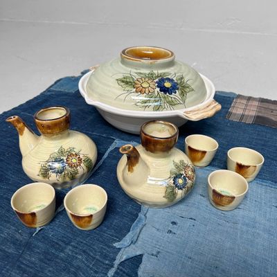 Vintage Japanse Keramiekset – Donabe (Hotpot) & Sake-servies, 1970s