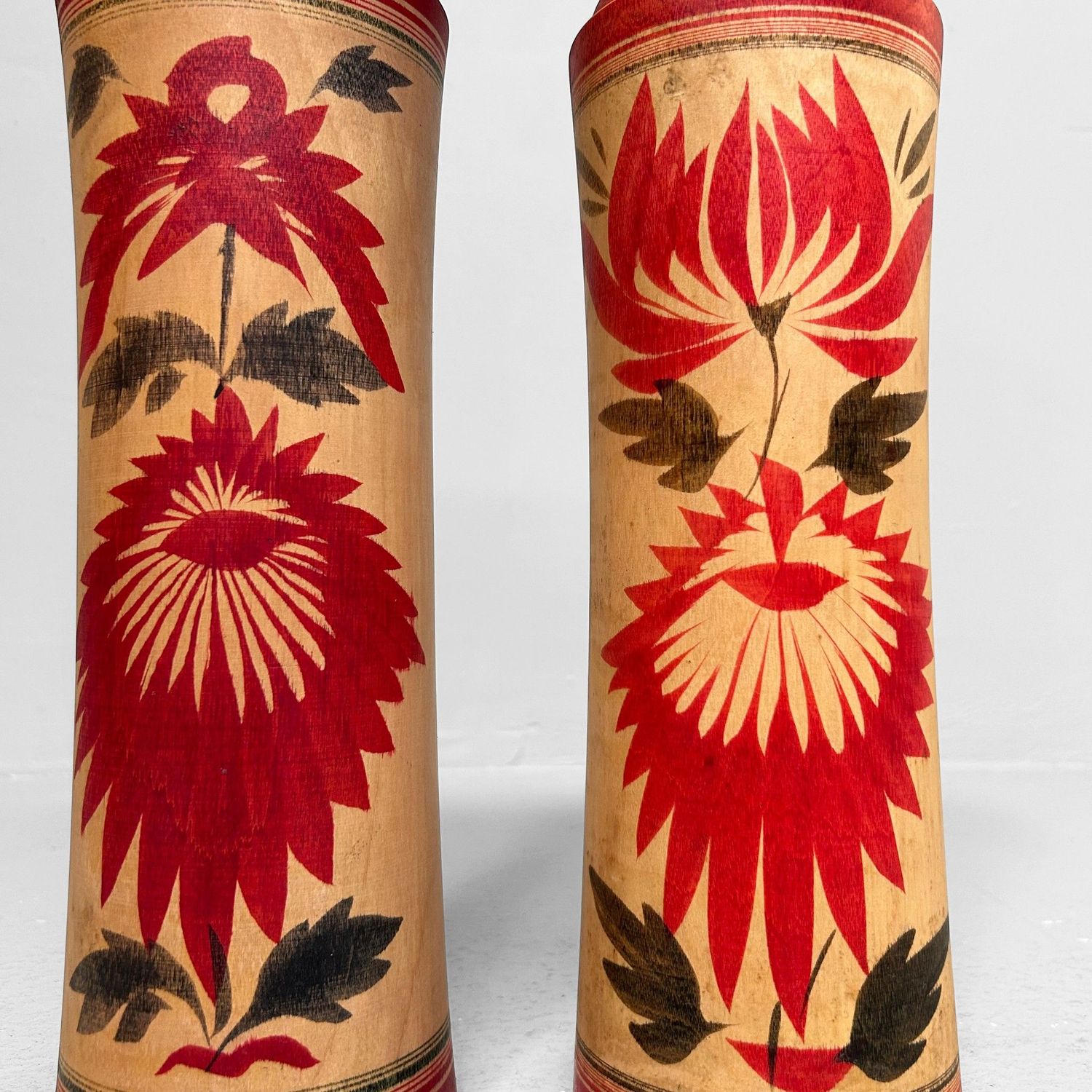 Groot Traditioneel Kokeshi-paar – Naruko-school, Okazaki, 1960s