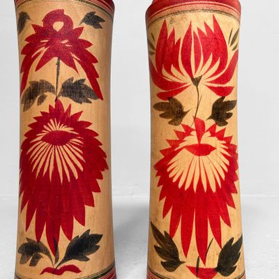 Groot Traditioneel Kokeshi-paar – Naruko-school, Okazaki, 1960s