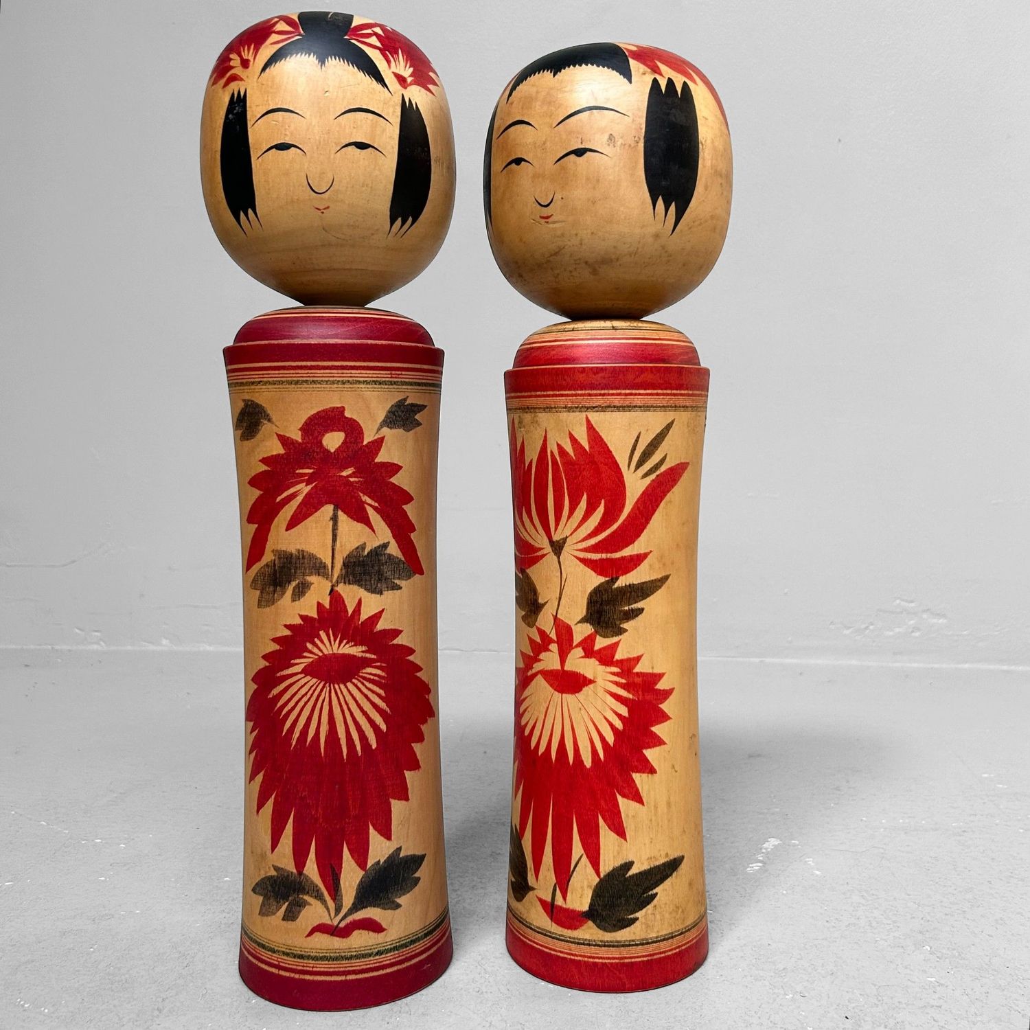 Groot Traditioneel Kokeshi-paar – Naruko-school, Okazaki, 1960s