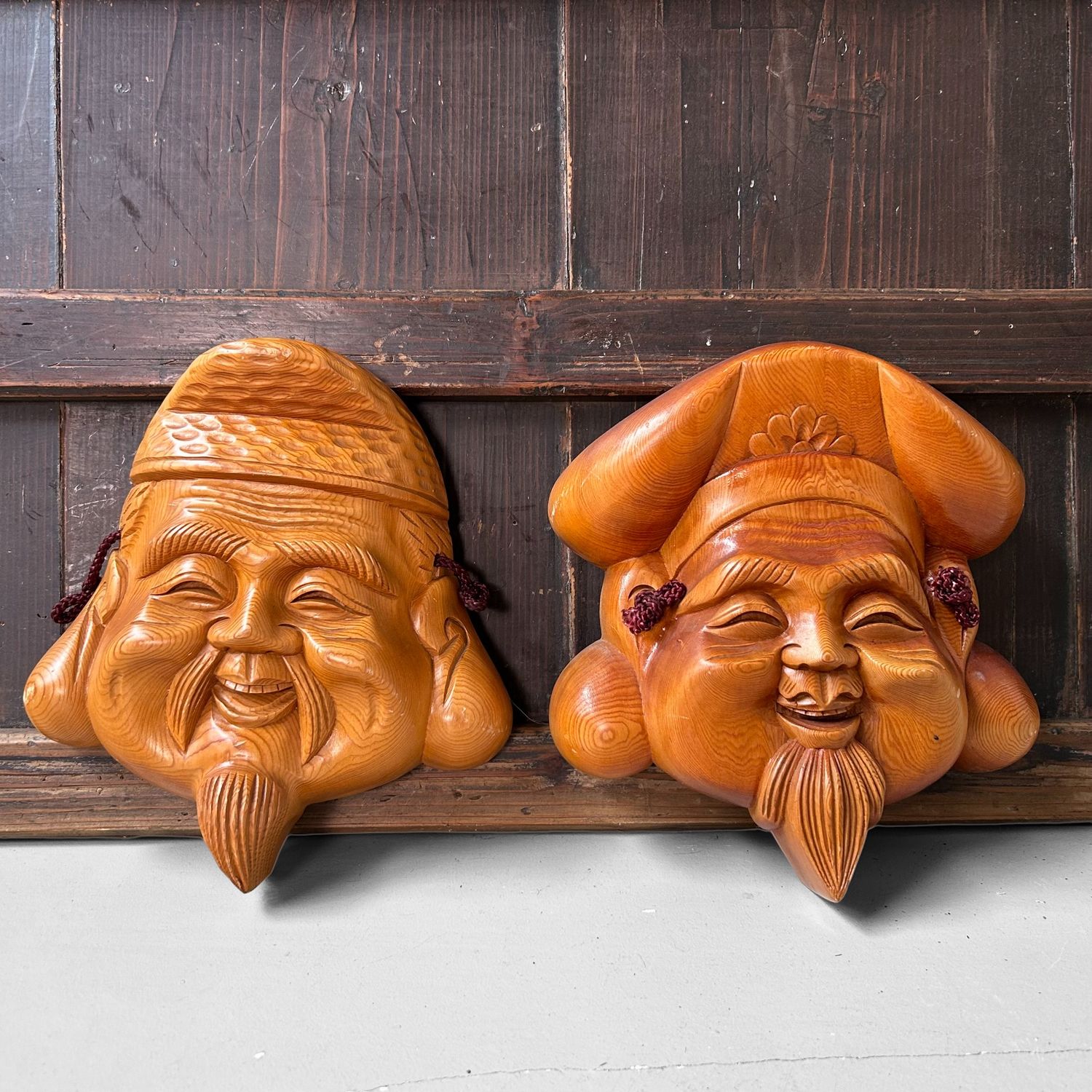 Japanse houten maskers – Ebisu & Daikokuten, jaren 60