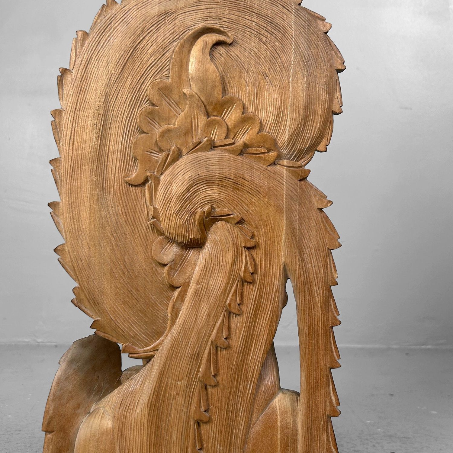 Vintage Balinese Wooden Sculpture, Woman with Hummingbird, 1950s