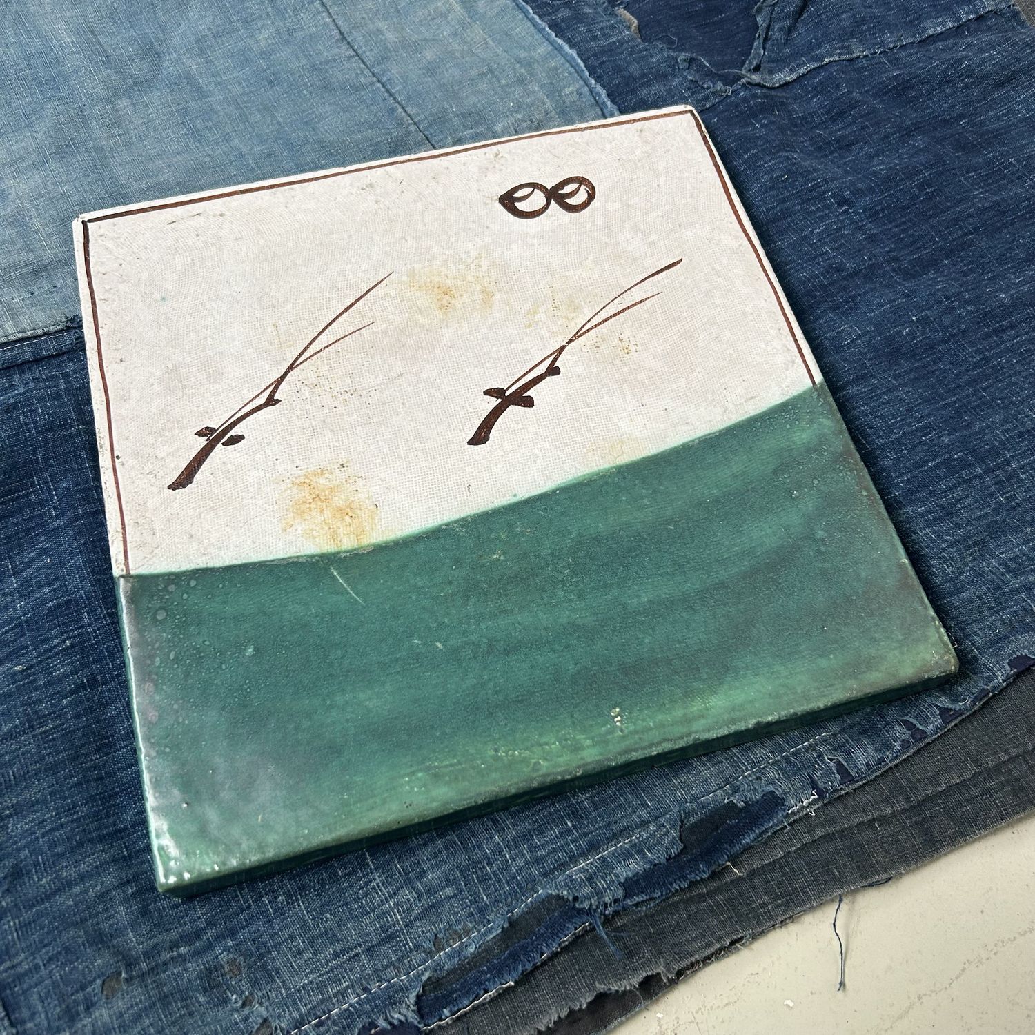 Oribe-ware Toban Ceramic Tile for the Tea Ceremony, 1915–1925 Oribe-ware Toban Ceramic Tile for the Tea Ceremony, 1915–1925