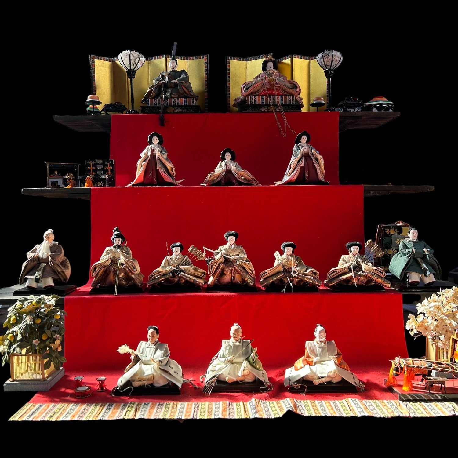 Large Hina Ningyō — Emperor & Empress, complete court — 1980s