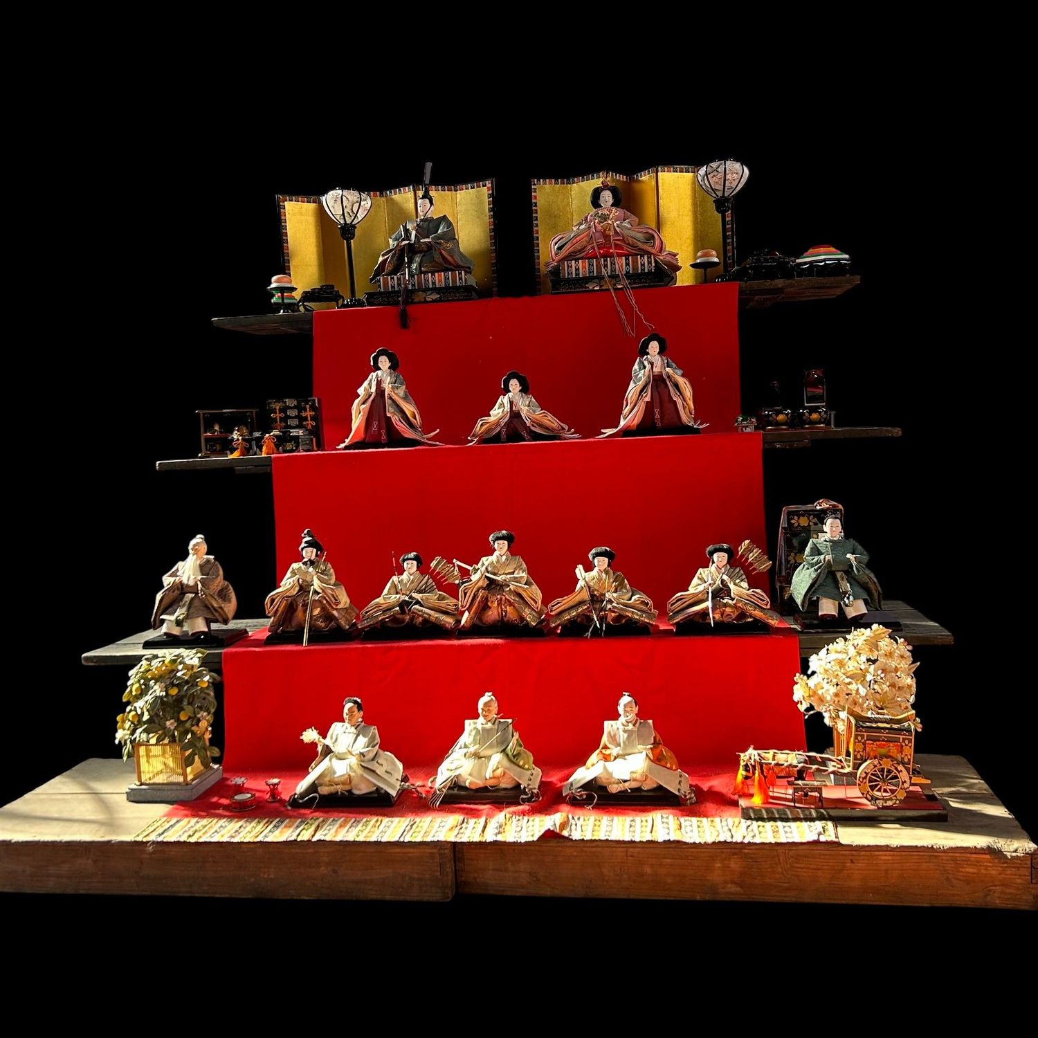 Large Hina Ningyō — Emperor & Empress, complete court — 1980s