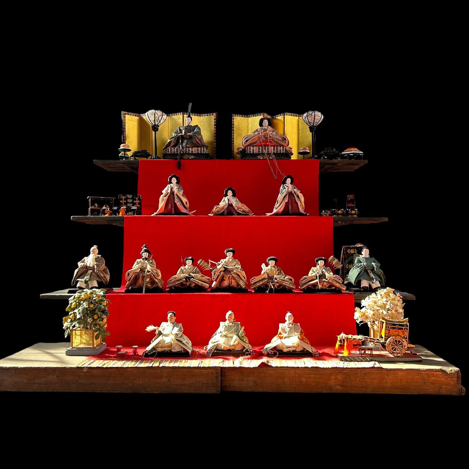 Large Hina Ningyō — Emperor & Empress, complete court — 1980s