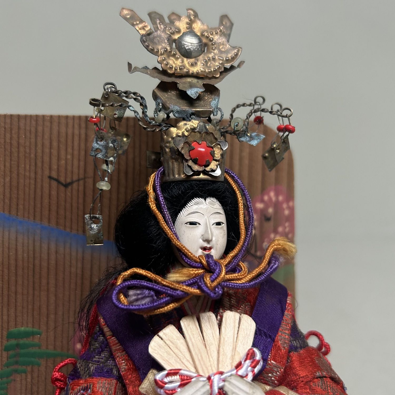 Japanese Hina Dolls, Emperor & Empress with Wooden Box, 1950s Japanese Hina Dolls, Emperor & Empress with Wooden Box, 1950s